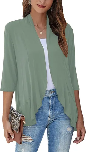 Vista 15 de Bluetime Women Open Front 3/4 Sleeve Cardigan Negro