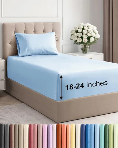Vista 110 de Sábanas individuales de bolsillo extra profundo, sábanas transpirables y refrescantes de 3 piezas, juego de sábanas de lujo para hotel, suaves, sin