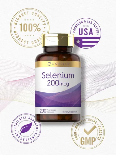 Vista 6 de Carlyle Selenio sin levadura 200 mcg 200 cápsulas Mineral esencial de L-selenometionina Suplemento vegetariano, sin OMG y sin gluten