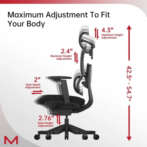 Vista 8 de S3P Silla de oficina ergonómica con asiento de espuma de alta densidad y respaldo deslizante VTS - Silla de escritorio con respaldo alto