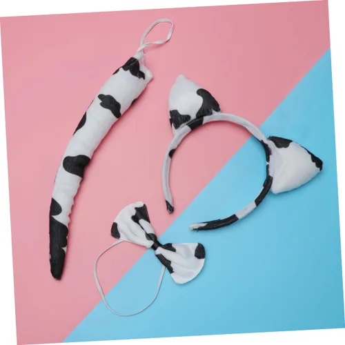 Vista 6 de Ipetboom 3 Ties for Kids Party Supplies for Kids Fun Dairy Cattle Tail Cow Tail Tie Animal Ear Headband Headbands for Kids Cow Costume Headband Tie
