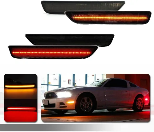 Vista 10 de Para Ford Mustang 2010, 2011, 2012, 2013, 2014 Luces de Marcador Lateral de Parachoques Delantero y Trasero, Luces LED Ámbar y Rojas, 4 piezas