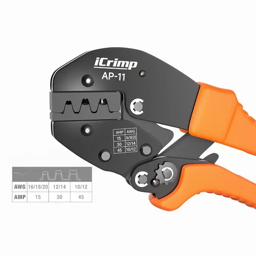 Vista 3 de IWISS, herramienta pinza pelacables para conectores de cable Anderson de 15, 30 y 45 amp con 10 pares de conectores de poste de electricidad de 30