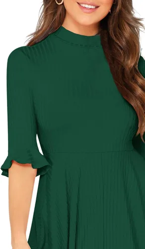 Vista 4 de Verdusa - Vestido elegante largo y de punto acanalado con mangas acampanadas para mujer, largo hasta por debajo de las rodillas