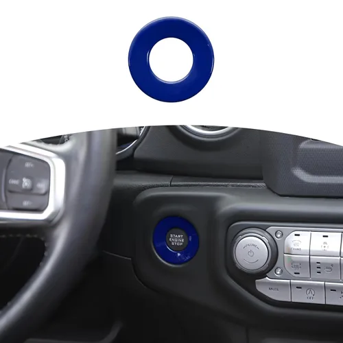 Vista 17 de RT-TCZ para Jeep JL Anillo de Cubierta de Botón de Arranque/Parada para Jeep Wrangler JL JLU Gladiator JT 2018-2024 Accesorios de Interior Azul Bebé