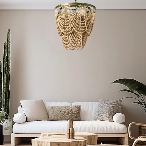 Vista 7 de Creative Co-Op Araña de metal con cuentas de madera drapeadas