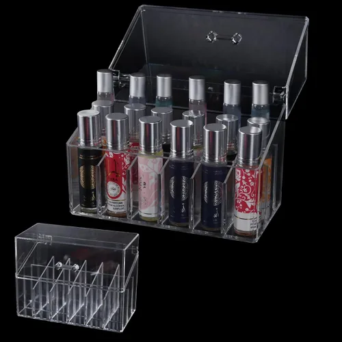 Vista 2 de Soporte acrílico para brillo de labios y organizador de perfumes Rollerball para soporte compacto de perfume de aceite esencial, cepillo