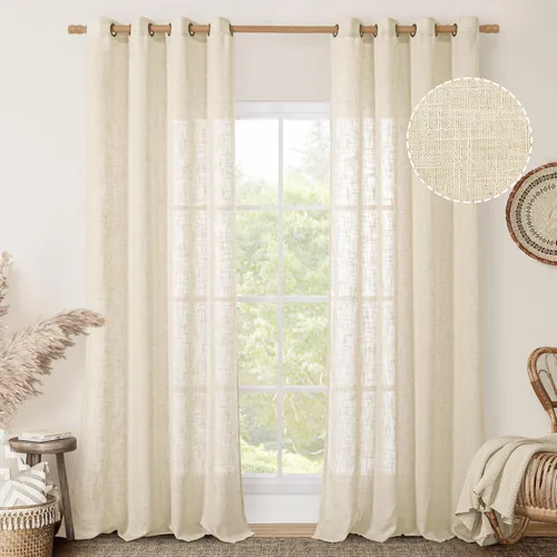 Vista 21 de LAMIT Cortinas de lino marrón caramelo para sala de estar, 84 pulgadas, de lino sintético, texturizado, filtrante de luz, paneles de privacidad