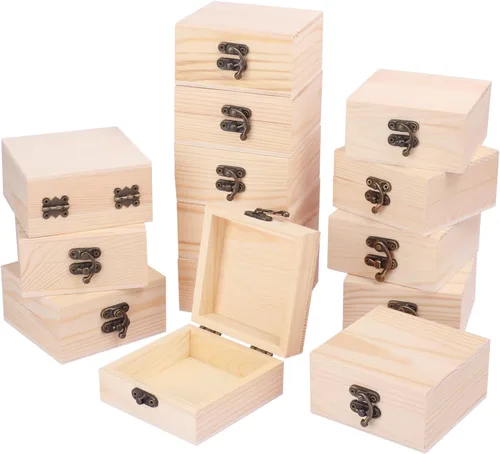 Vista 8 de GNIEMCKIN Paquete de 4 cajas de madera, cajas de madera sin pintar sin terminar para manualidades, proyectos de bricolaje y almacenamiento de joyas