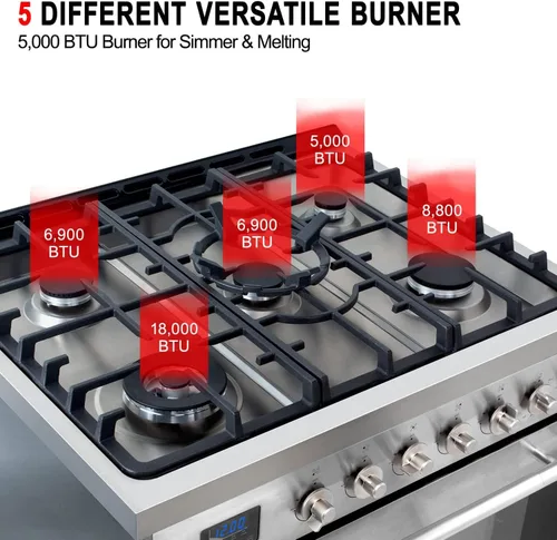 Vista 2 de GASLAND Estufa de gas de 30 pulgadas con 5 quemadores de gas sellados, horno de doble estufa Feul con horno, parrilla de bandeja y cajón