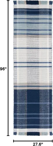 Vista 2 de SAFAVIEH Striped Kilim Collection STK707M - Alfombra de lana de tejido plano de 2 pies 3 pulgadas x 8 pies, color azul/beige