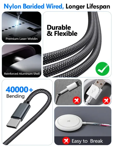 Vista 4 de Esenciales de viaje para cargador de Apple Watch, cargador de iPhone, cable de carga múltiple 3 en 2, tipo C, Lightning/cable magnético de carga