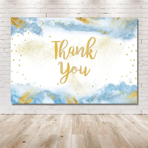 Vista 6 de MEHOFOND Fondo de graduación con texto en inglés "Thank You for All You Do" de 7 x 5 pies, color dorado y azul claro, acuarela para padres