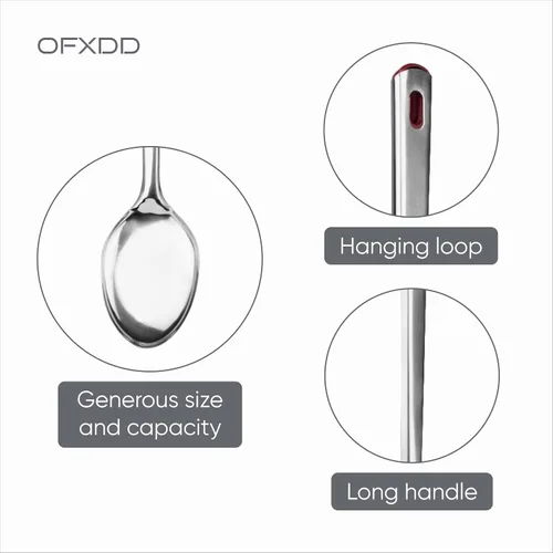 Vista 5 de Cuchara de servir buffet – Paquete de 6 – Cucharas de acero inoxidable – Cuchara de cocina de mango largo de metal