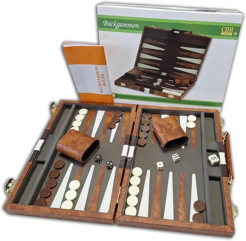 Vista 2 de Juego de backgammon, 18 pulgadas, café y blanco