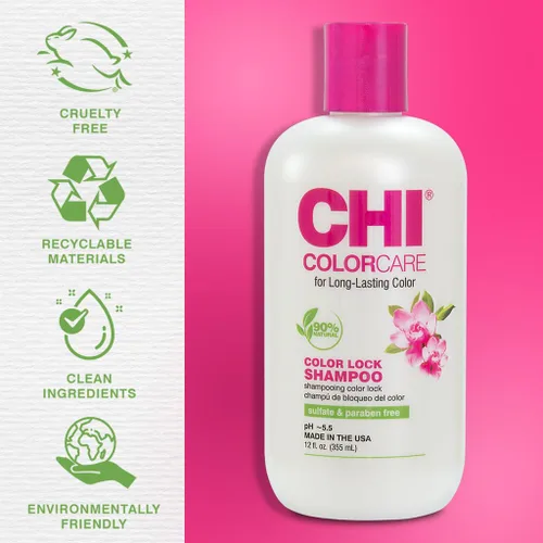 Vista 5 de CHI ColorCare - Champú Color Lock, bloquea el color y repone la humedad para cabello teñido sin sulfatos, parabenos y crueldad, 12 onzas