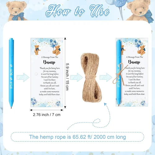 Vista 4 de Sintuff Juego de 50 Recuerdos de Baby Shower para Invitados 1 Letrero de Agradecimiento por Venir 50 Bolígrafos 50 Tarjetas de Agradecimiento