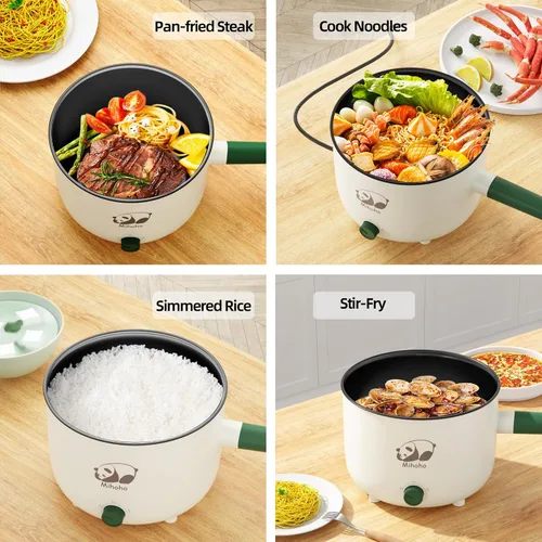 Vista 2 de Olla eléctrica con vapor, sartén antiadherente portátil con doble control de potencia, cocina eléctrica Shabu Shabu para fideos, avena, pasta