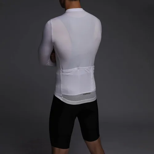 Vista 4 de RISESBIK Camiseta de ciclismo de manga larga para hombre, con bolsillo con cremallera, ligera, Aero Race Fit Pro Road Bike, UPF 50+