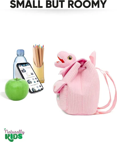 Vista 6 de Naturally KIDS Mini mochila de dinosaurio - Mochila muy pequeña para niñas y niños - Juguetes de dinosaurio para niños de 3 a 5 años - Mochila