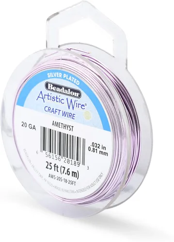 Vista 204 de Artistic Wire, Alambre de cobre de color chapado en plata de calibre 18, resistente al deslustre, amatista, 20 pies