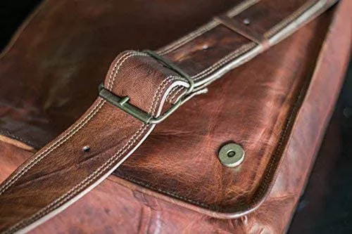 Vista 4 de VC VINTAGE COUTURE 18 pulgadas cuero Full Flap Messenger bolso hecho a mano bolsa portátil bolsa bolsa de mensajero acolchado marrón (marrón)