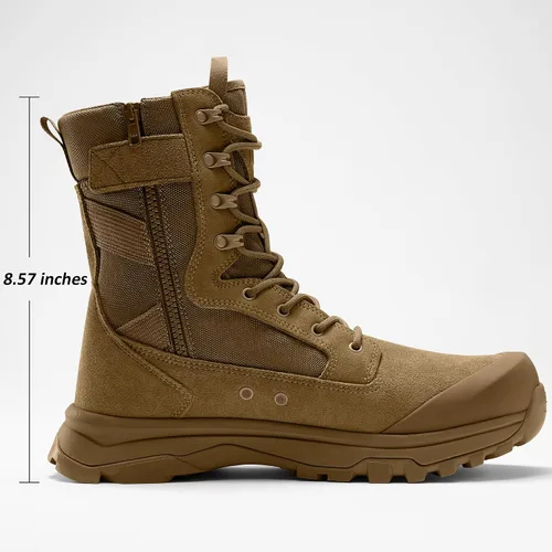 Vista 3 de Coostar Botas tácticas para hombre, ligeras, botas de combate militar, botas de trabajo con cremallera lateral, botas de motocicleta, para Coyote