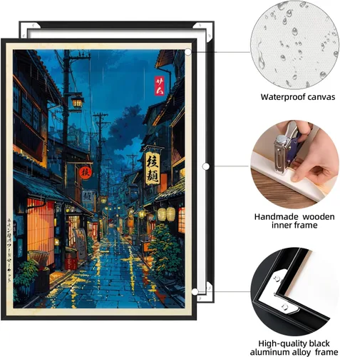 Vista 2 de Póster de arte de pared de casa de té japonesa de Tokio, arte callejero nocturno de Kioto, impresión en lienzo, ilustración retro japonesa