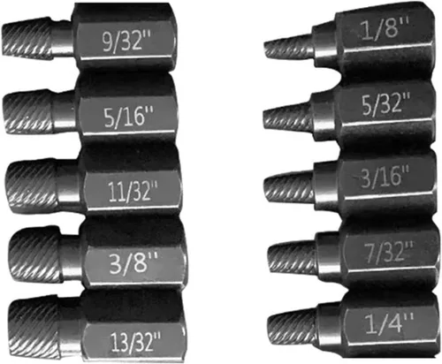 Vista 9 de Juego de extractor de tornillos y pernos, 10 extractores de tornillos y tuercas, herramienta de extracción de pernos hexagonales, para quitar pernos