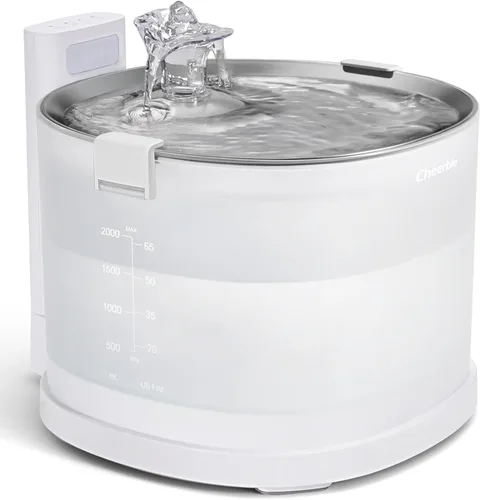 Vista 10 de Cheerble Fuente para mascotas Elfin E1+ sin bombeo con 9 filtros adicionales, fuente inalámbrica para mascotas operada con pilas, dispensador