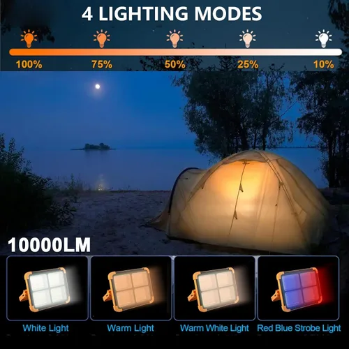 Vista 3 de Luz de trabajo recargable portátil solar, 16500 mAh, 120 W, batería de inundación magnética, luz de trabajo de 10000 lm, luces LED para exteriores