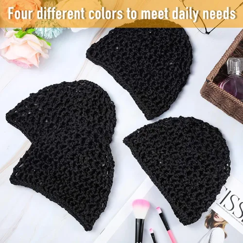 Vista 5 de Geyoga 2 piezas de redecilla de malla de ganchillo para cabello de rayón tejido, gorro tipo redecilla con cubierta de ganchillo, gorros de ducha
