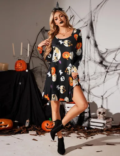 Vista 4 de JollieLovin Vestido de manga larga para mujer con bolsillos, talla grande, casual, holgado, camiseta