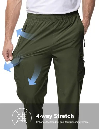 Vista 4 de Rdruko Pantalones de senderismo para hombre, de secado rápido, ligeros, resistentes al agua, elásticos, con 5 bolsillos y cordón