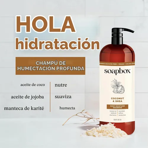 Vista 5 de Soapbox Champú de coco y karité para cabello seco, 33.8 oz Aceite de coco