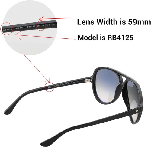 Vista 4 de Walleva Lentes de repuesto para lentes de sol Ray-Ban RB4125 Cats 5000 de 2.323in, múltiples opciones disponibles