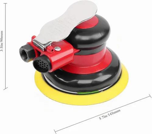 Vista 2 de Lijadora de palma orbital aleatoria de aire profesional, lijadora neumática de doble acción resistente con 1 placa de respaldo (5 pulgadas)