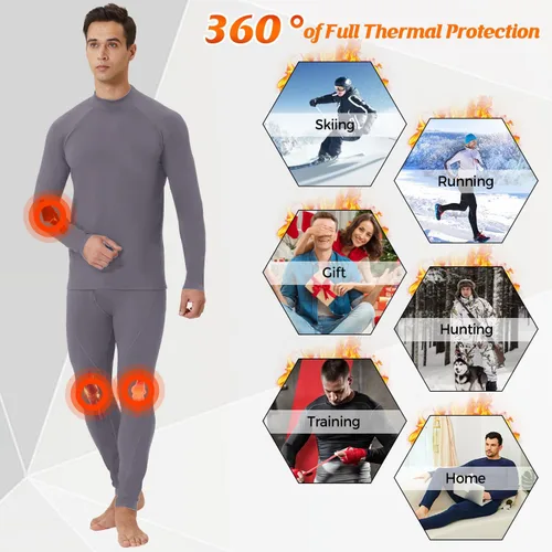 Vista 5 de CL convallaria 2 Pack Thermal Underwear for Men - Warm Fleece Lined Long Johns - Winter Gear Base Layer Tops & Bottoms Set