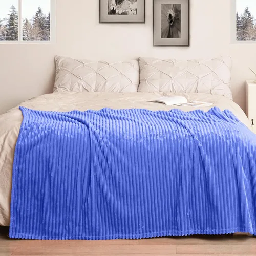 Vista 4 de Vessia Manta de Franela de Forro Polar para Sillón, Sofá, Cama, Manta Azul a Rayas de 300GSM para Adultos y Niños, Súper Suave, Cálida, Acogedora