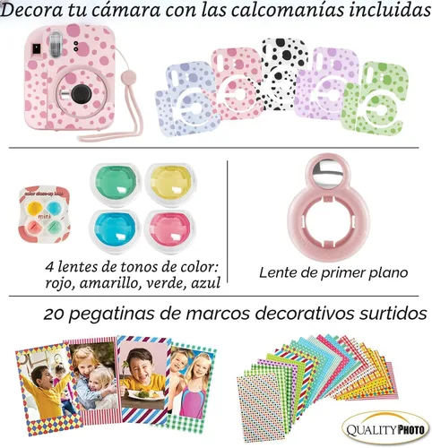 Vista 6 de Fujifilm Cámara instantánea Instax Mini 12 + 60 impresiones fotográficas + paquete de calidad fotográfica, funda, calcomanías decorativas, marcos
