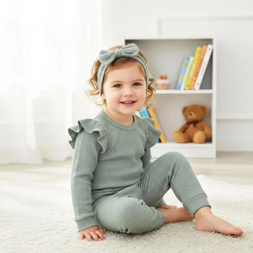 Vista 3 de Conjunto de ropa de bebé niña para otoño e invierno, conjunto de sudadera de manga larga y pantalones con diadema
