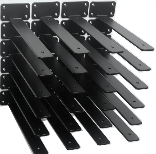 Vista 29 de Paquete de 2 - Soportes de estante en L ocultos negros de 4 pulgadas (1/5 pulgada de grosor) Soportes de estante flotante de hierro Soportes