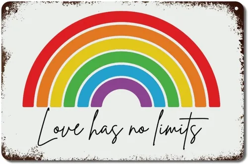 Vista 13 de Placa de pared con diseño de bandera de Estados Unidos, diseño retro vintage de arcoíris, letrero de metal LGBTQ, orgullo gay, regalo del mes