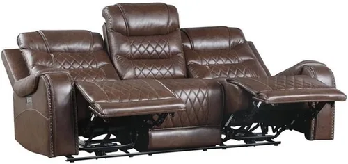 Vista 5 de Pemberly Row Sofá reclinable eléctrico de microfibra de 86 pulgadas, acabado pulido marrón, marco de madera maciza, puertos de carga USB, mesa