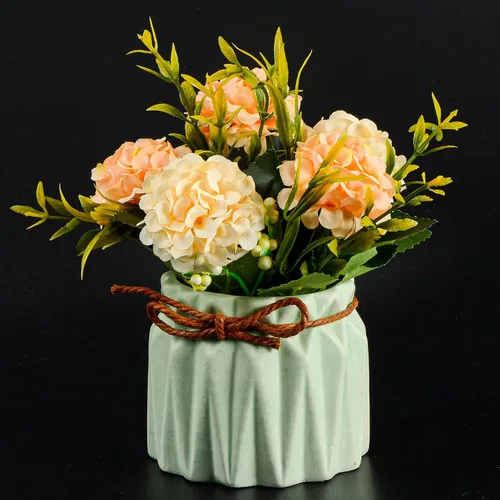 Vista 6 de Plantas de flores artificiales – Mini flores de hortensias falsas en maceta para decoración del hogar, fiesta, boda, oficina, patio, mesa