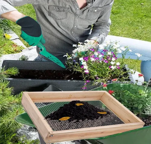 Vista 5 de Tamiz de tierra, tamiz de suciedad para jardinería, tamiz de compost, tamiz de jardín, tamiz de madera ligera para rocas, tamiz de tamiz de pantalla
