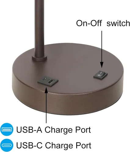 Vista 5 de XiNBEi Lighting XB-TL1230-DB - Lámpara de mesa con pantalla de tela, moderna lámpara de hierro con acabado de bronce oscuro para dormitorio, sala