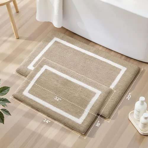 Vista 7 de HOMEIDEAS Juego de 2 alfombras de baño beige de 20 x 32 pulgadas + 16 x 24 pulgadas