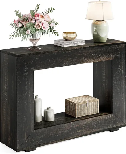Vista 9 de LITTLE TREE - Mesa de consola de 47 pulgadas, mesa de sofá con almacenamiento, mesa moderna de entrada para pasillo, mesa estrecha y larga