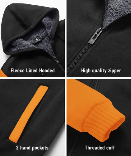 Vista 71 de SCODI Sudaderas con capucha para hombre, forro polar pesado, cremallera completa, forro de sherpa grueso, chaqueta con capucha